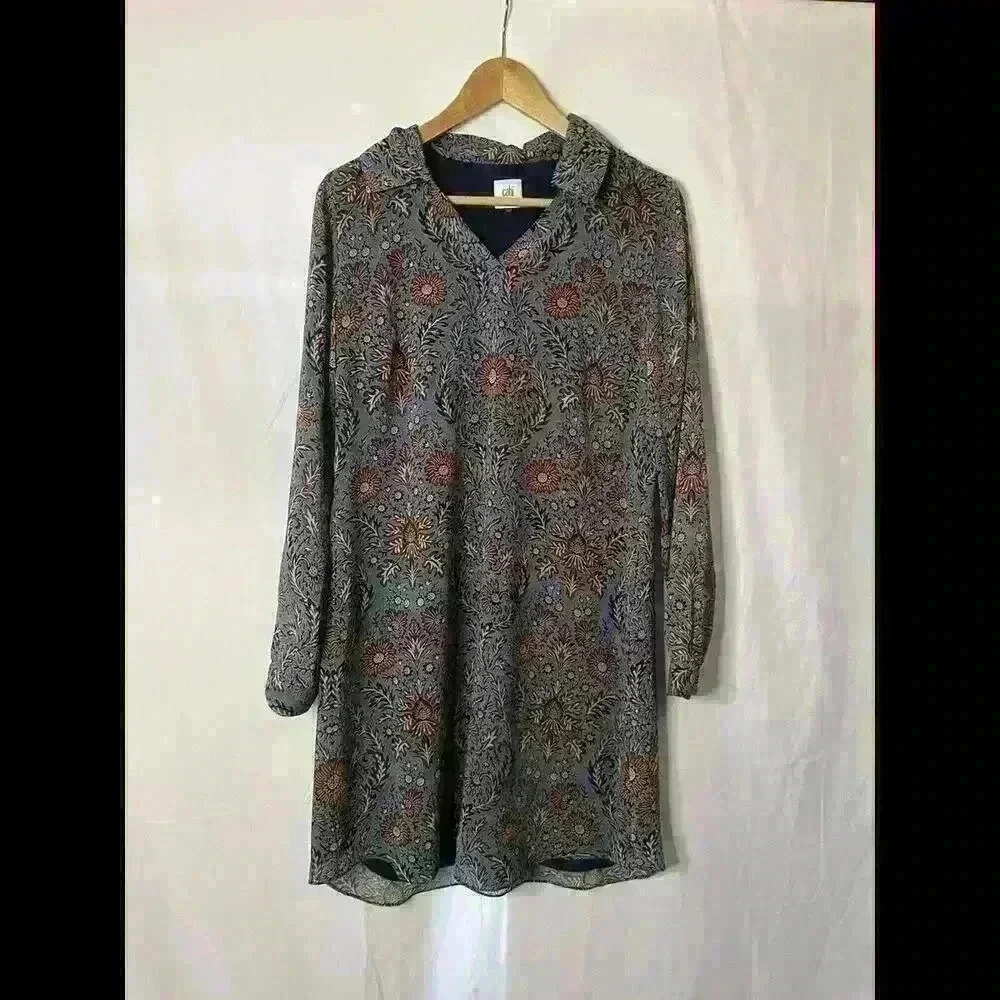 Cabi  Womens Blue Brown Provincial Floral Printed Dress Shift Size S, Boho